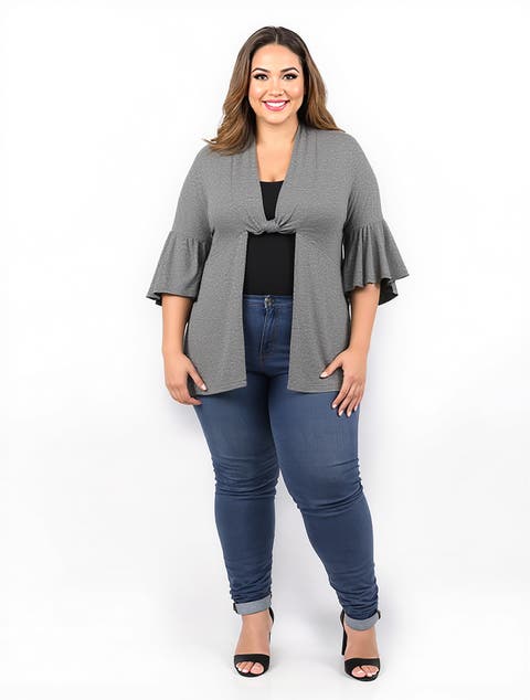 Tie Front Bell Sleeve Cardigan