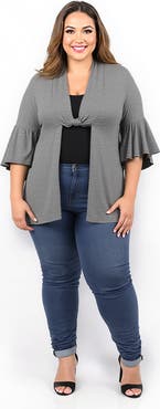 24seven Comfort Apparel Tie Front Bell Sleeve Cardigan