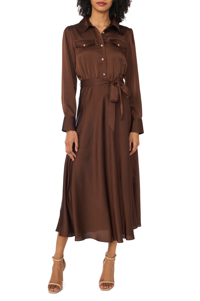 Isabelle Long Sleeve Belted Shirtdress, Main, color, CHICORY COFFEE