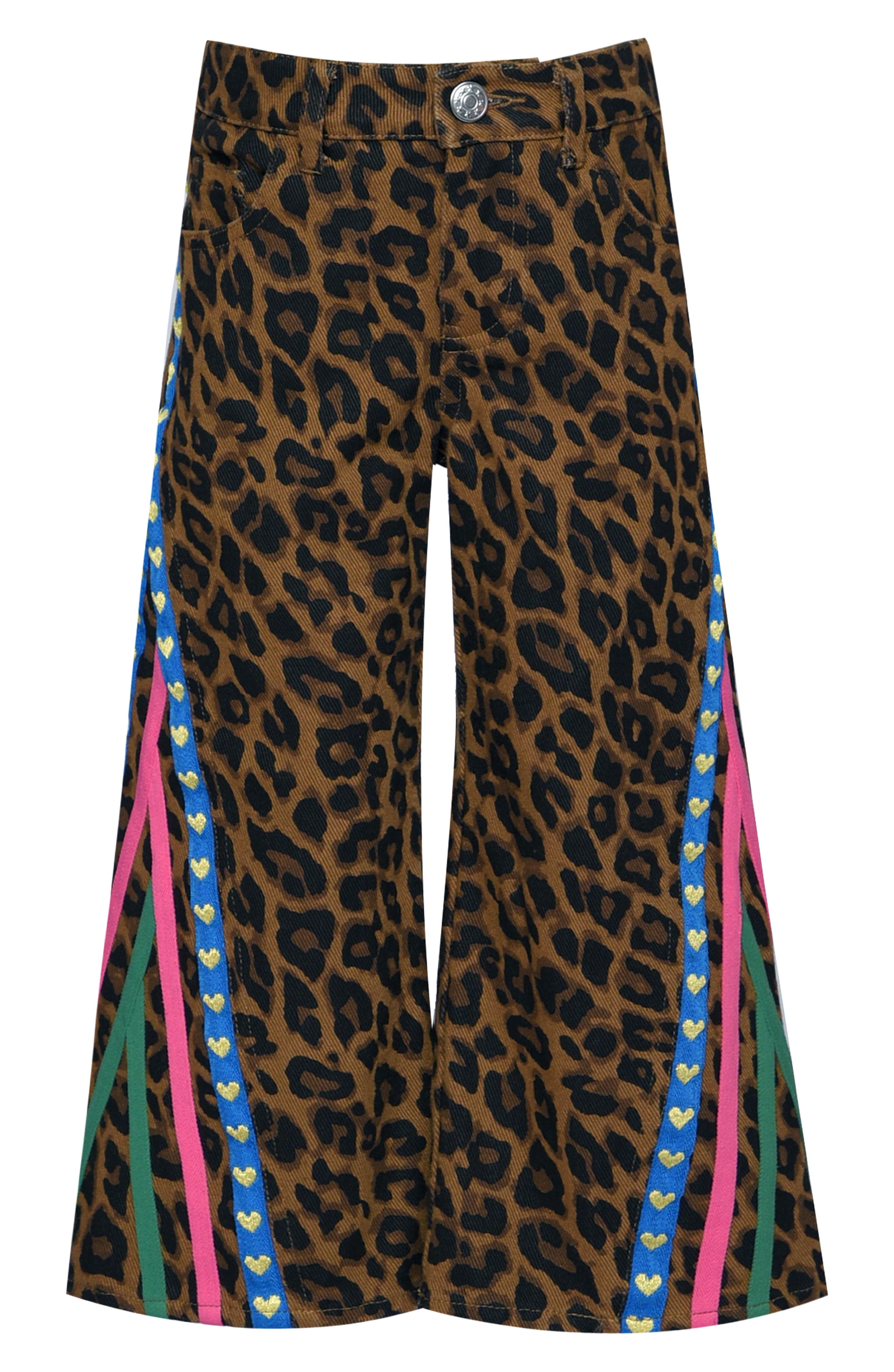 Truly Me Kids' Taped Leopard Wide Leg Jeans in Brown Leopard 