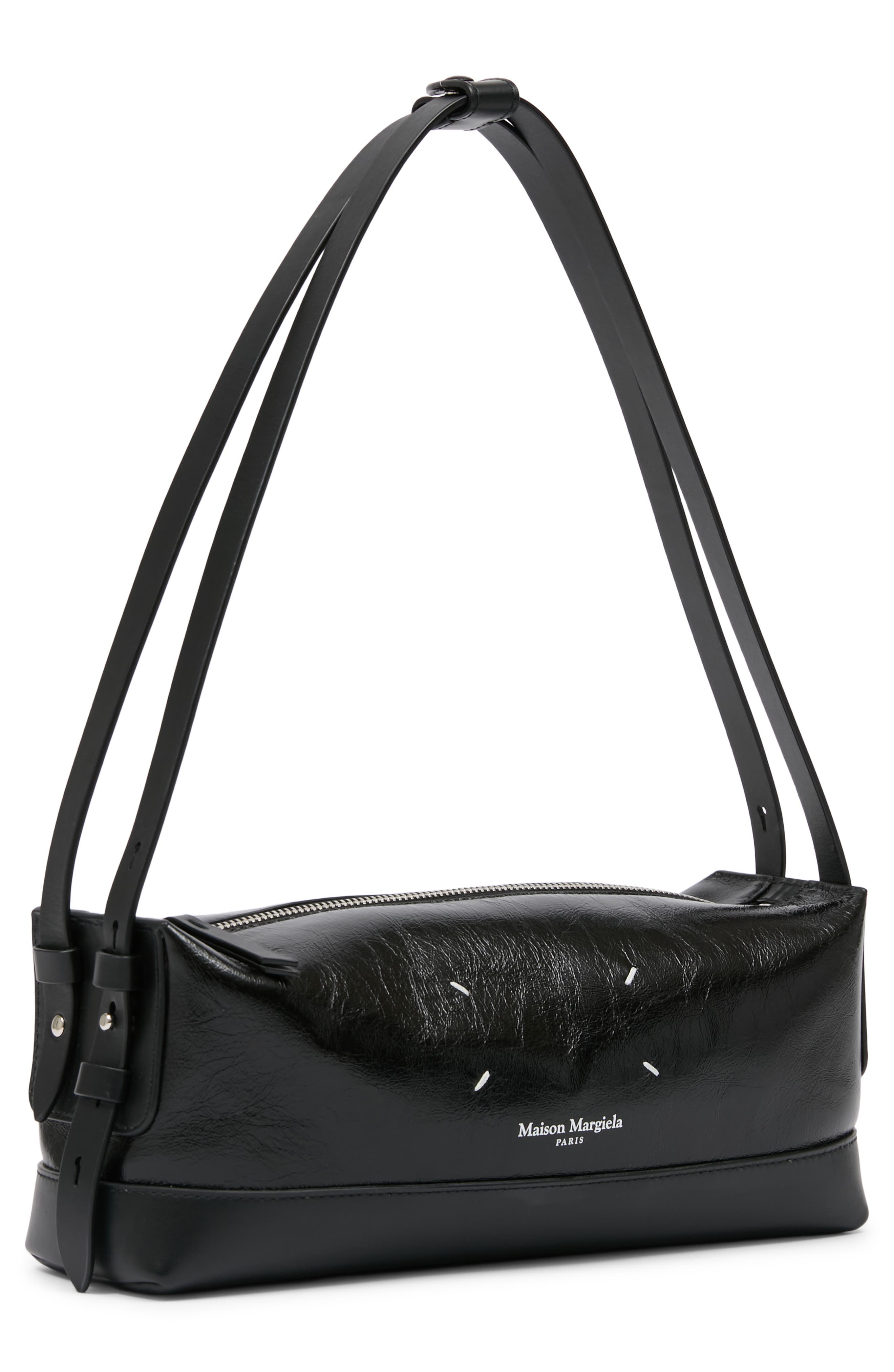 Maison Margiela Small Belt Leather Baguette Shoulder Bag, Alternate, color, Black/ Black