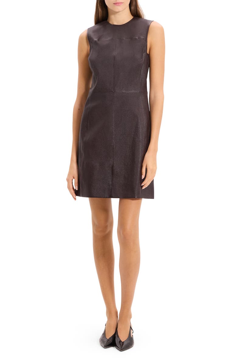 Theory Seamed Sleeveless Leather Minidress, Main, color, Plum Brown - 2P5