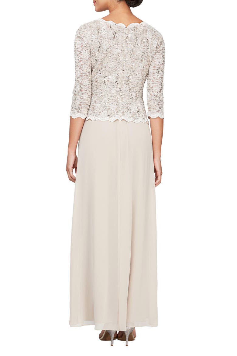 Sequin Lace & Chiffon Gown, Alternate, color, TAUPE