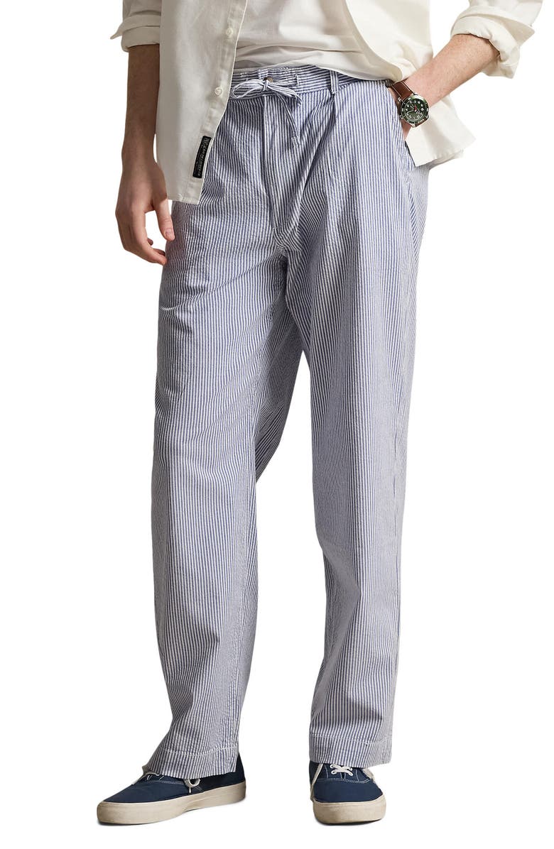 Polo Ralph Lauren Prepster Relaxed Fit Easy Pleated Stretch Cotton Pants, Main, color, Blue And White Seersucker