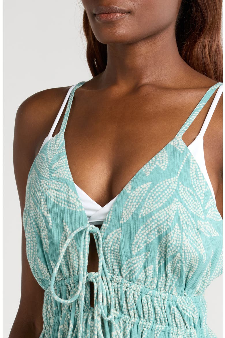 Crinkle Textured Tiered Cover-Up Sundress, Alternate, color, TEAL CATEGENA PRINT
