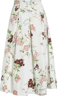 Erdem Chintz Floral Pleated Organic Cotton Poplin A-Line Midi Skirt