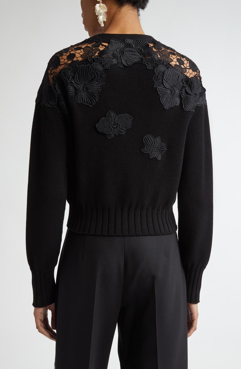 Oscar de la Renta Orchid Guipure Cotton Cardigan, Alternate, color,