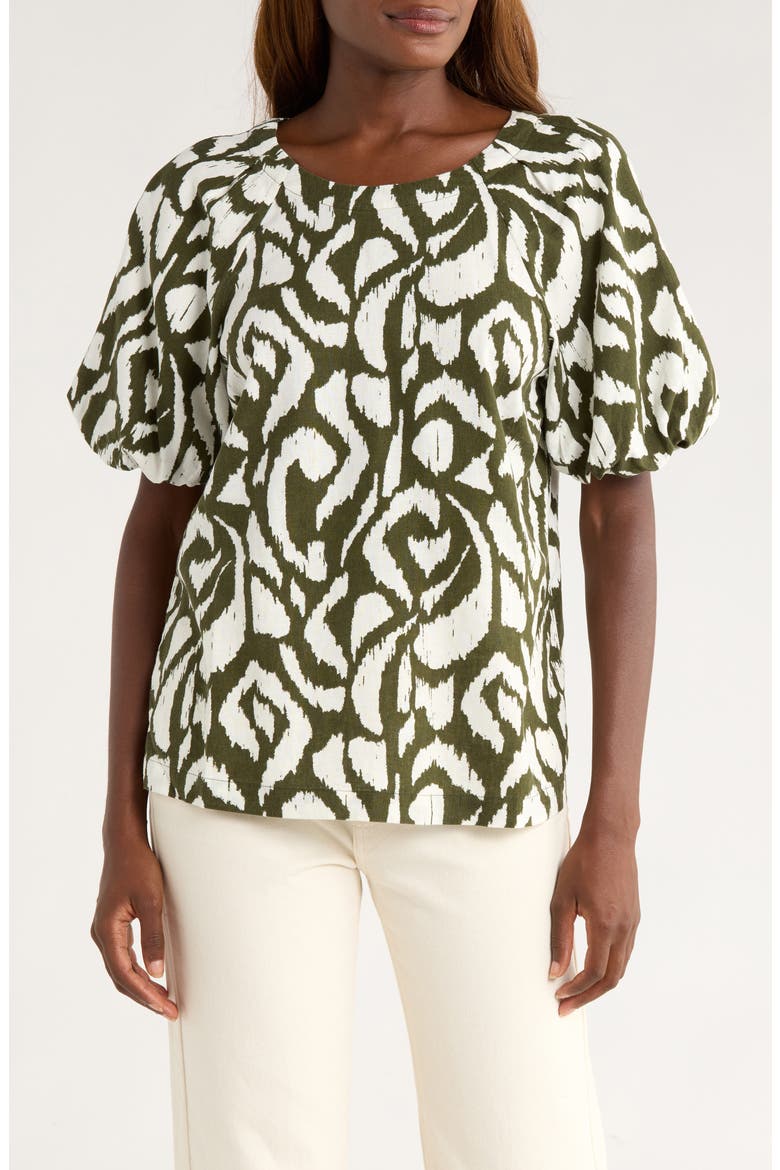 Inlet Ikat Print Linen Blend Top, Main, color, PALM VERDE