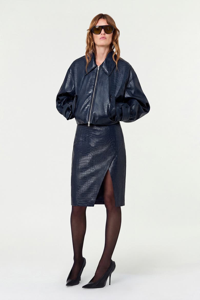 Paris Vegan Croc Leather Jacket, Alternate, color, INDIGO BLUE