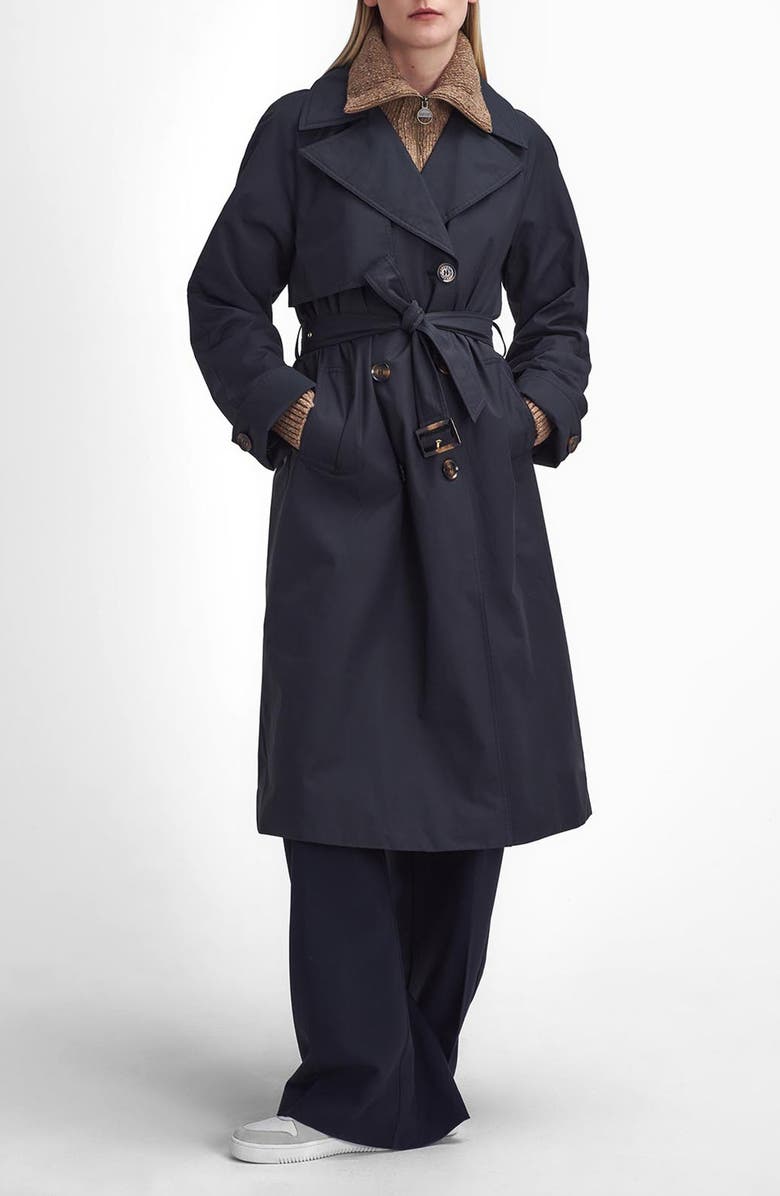Barbour Gwyn Water Resistant Trench Coat, Main, color, Black/ Muted Cabernet Tartan
