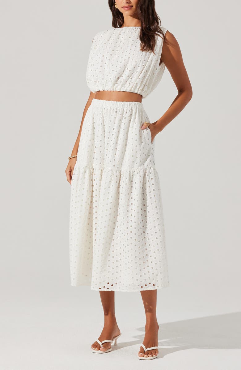 ASTR the Label Nalley Eyelet Tiered Skirt with Pockets, Alternate, color, White