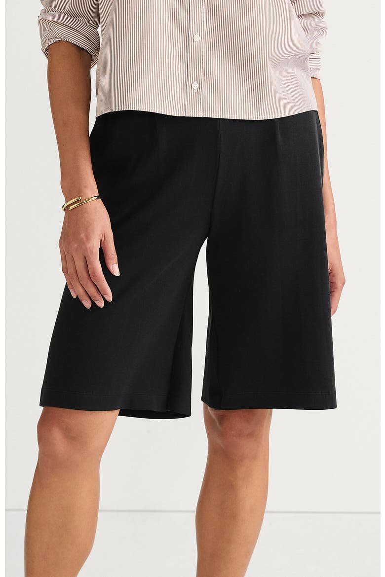 Plus Size Sport Knit High Rise Pleated 12" Bermuda Shorts, Main, color, Black