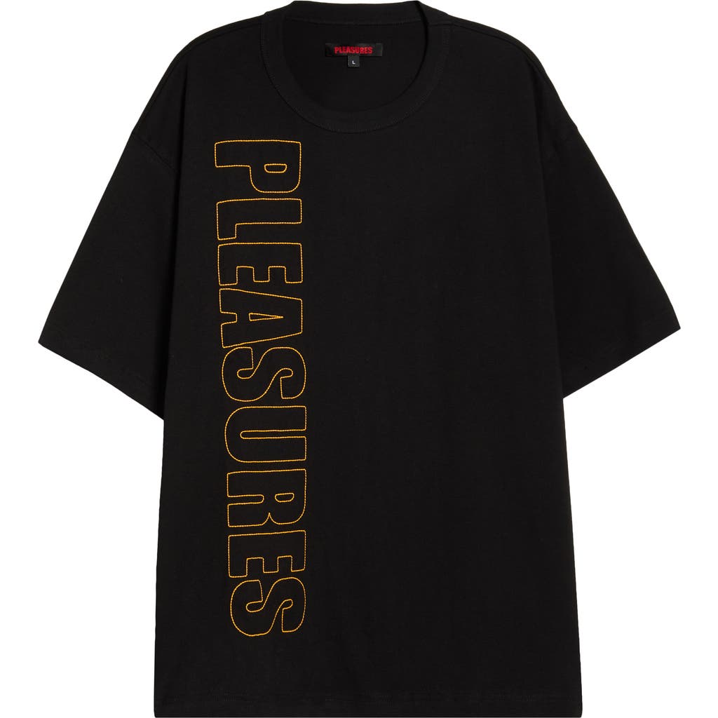 Pleasures Outline Embroidered Logo Heavyweight Cotton T-shirt In Black