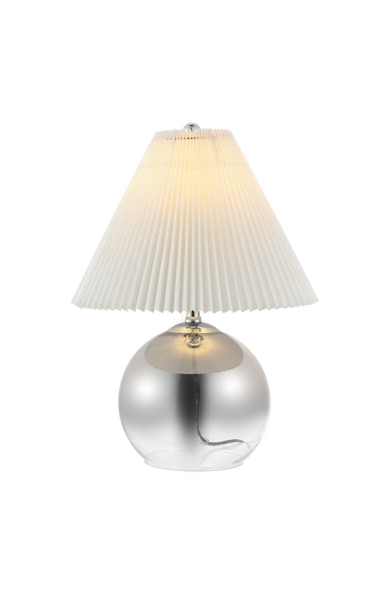 JONATHAN Y Louisa 22.5" Mid-Century Modern Round Glass/Iron Pleated Shade LED Table Lamp, Smoke Gradient/Chrome, Main, color, Smoke Gradient/Chrome