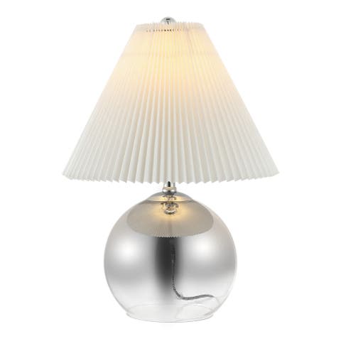 Louisa 22.5" Mid-Century Modern Round Glass/Iron Pleated Shade LED Table Lamp, Smoke Gradient/Chrome