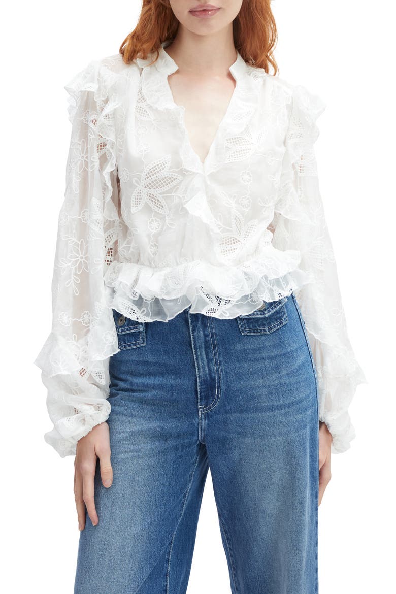 Embroidered Frill Top, Main, color, ORCHID WHITE