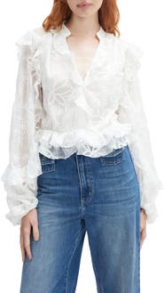 Bardot Embroidered Frill Top