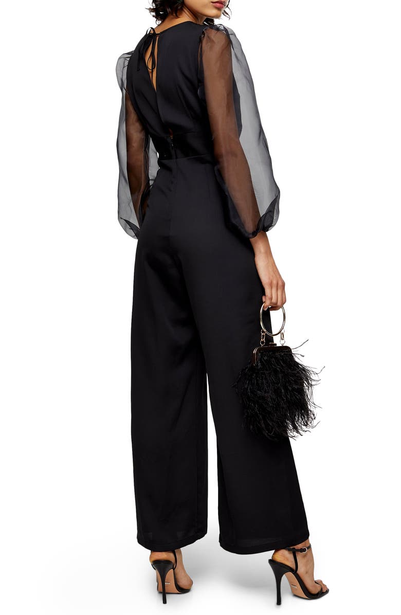 Topshop Organza Long Sleeve Jumpsuit, Alternate, color,