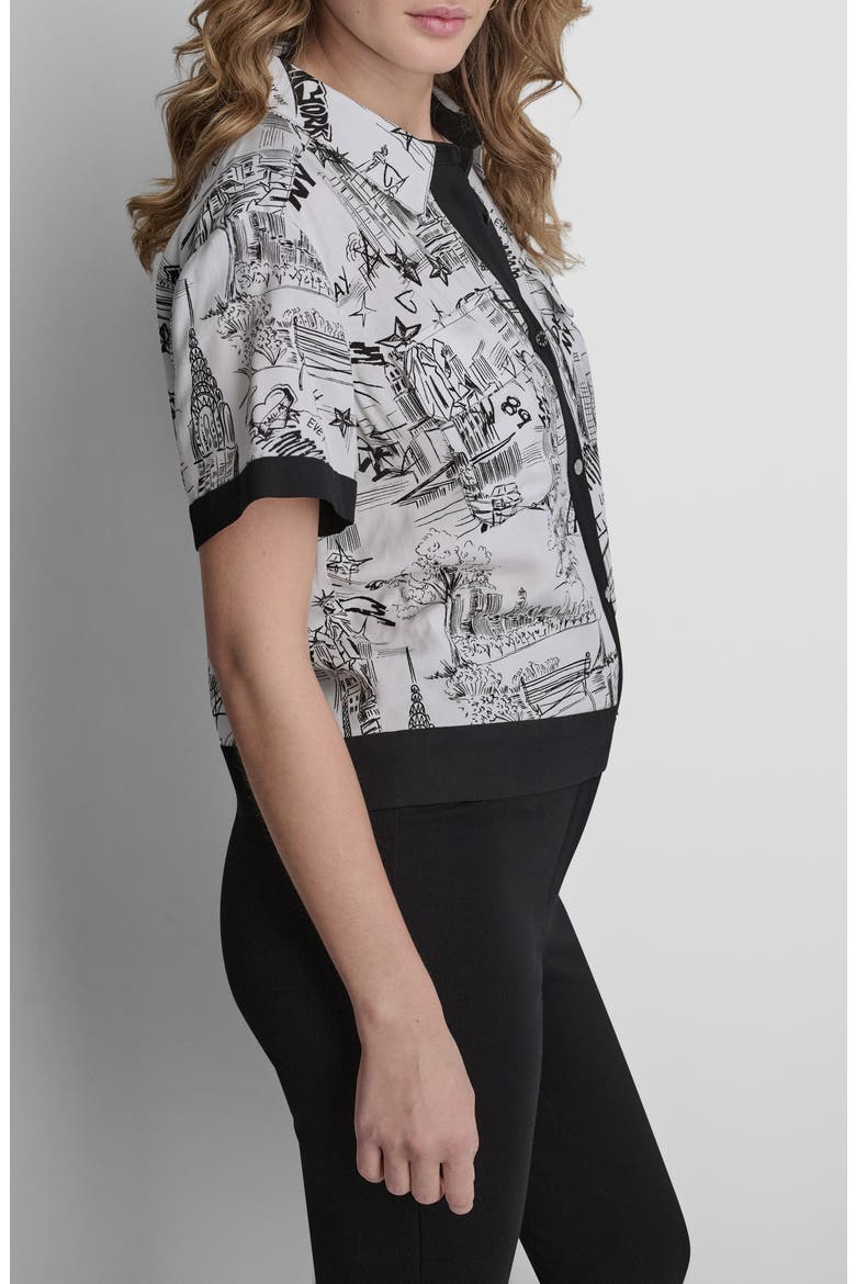 Print Short Sleeve Button-Up Shirt, Alternate, color, NEW YORK TOILE WHITE