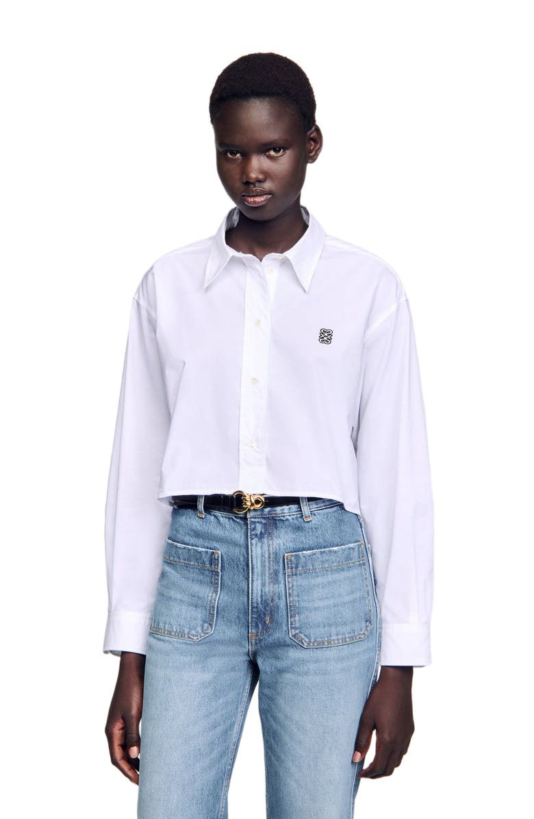 SANDRO Cropped poplin shirt, Main, color, White