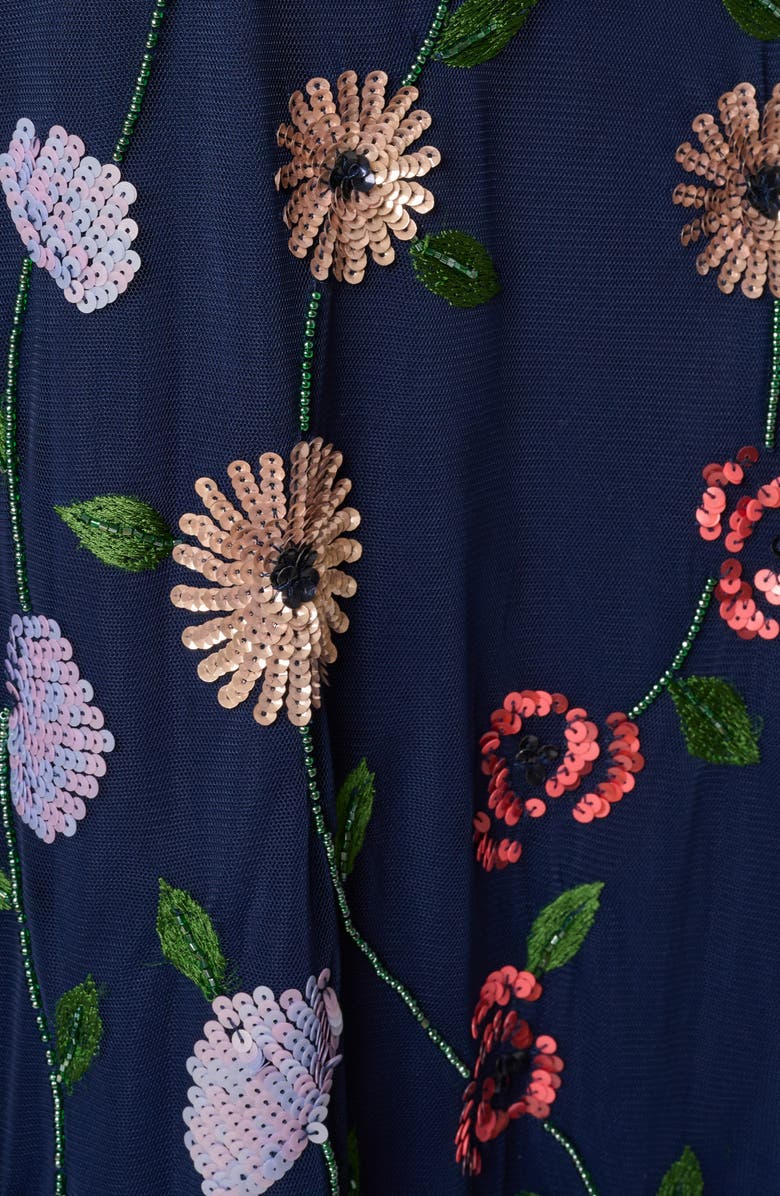 Adrianna Papell Beaded One-Shoulder Mesh Gown, Alternate, color, 