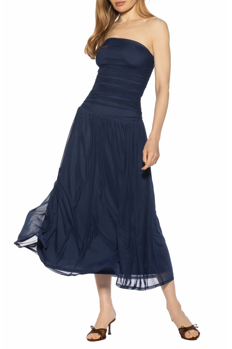 Seraphina Strapless Midi Dress, Alternate, color, NAVY