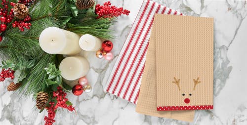C & F Home C&f Home 27" X 18" Christmas Holiday Reindeer Face On Brown Background Waffle Weave Cotton Kitchen D In Brown