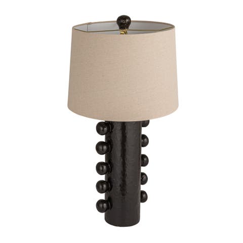 Stoneware Table Lamp With Raised Dots And Linen Shade, Black