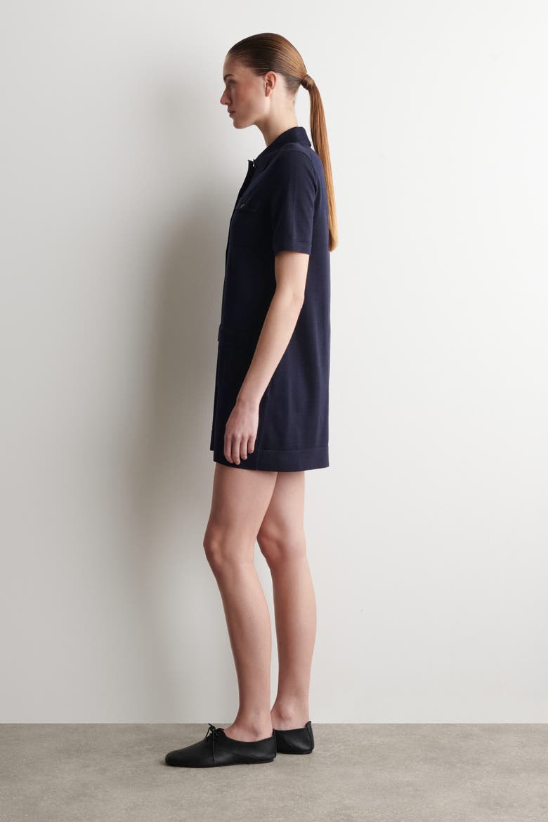 Pocket-detail Knitted Cotton Mini Dress, Alternate, color, NAVY