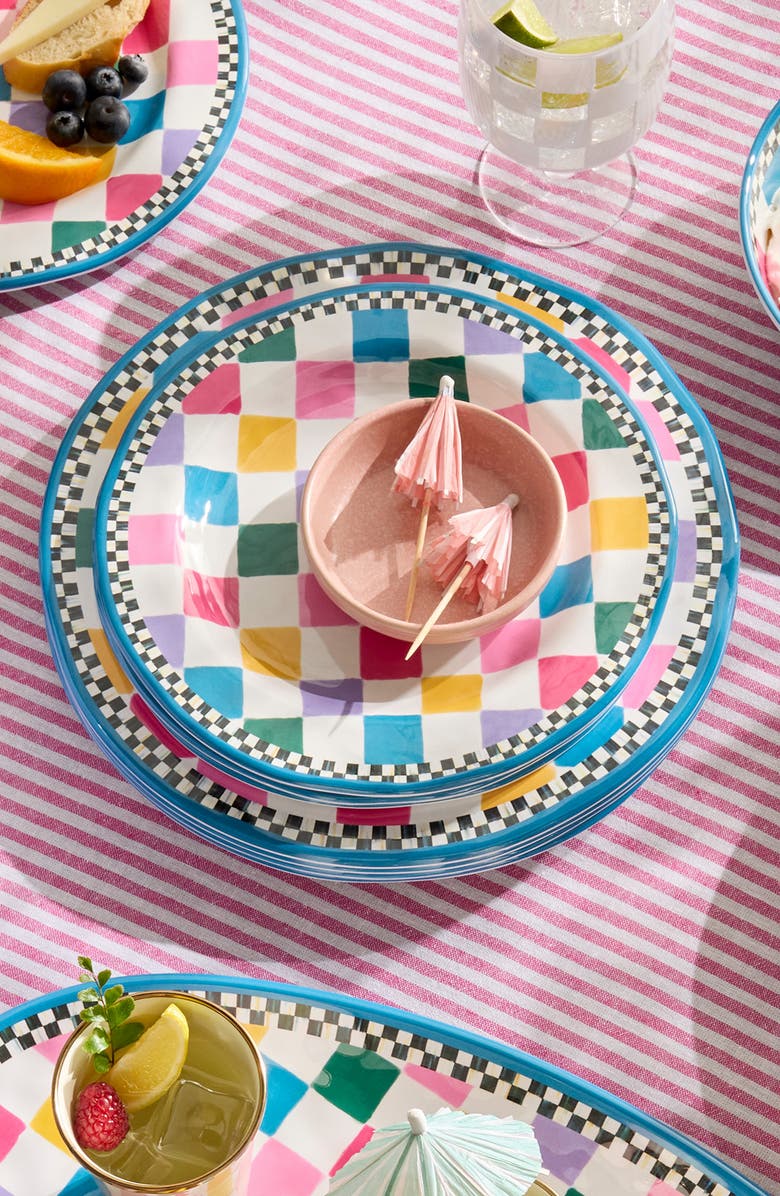 MACKENZIE CHILDS Set of 4 Jamboree Melamine Dinner Plates, Alternate, color, Multi Blue