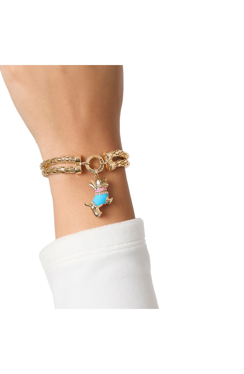 Juicy Couture Double Chain Bracelet with Blue Dog Charm, Alternate, color, Gold Tone