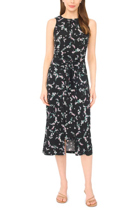 Sleeveless Floral Print Faux Wrap Dress