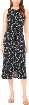 CeCe Sleeveless Floral Print Faux Wrap Dress