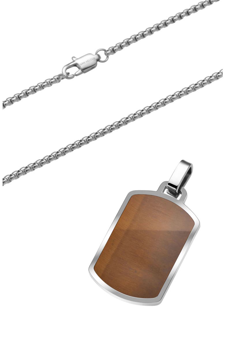 Men's Dog Tag Necklace, Alternate, color, BROWN