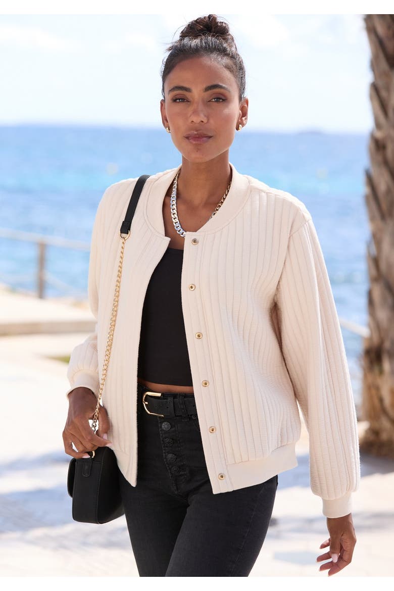 Quilted Bomber Jacket, Alternate, color, Beige
