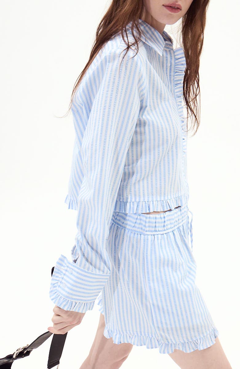 DELUC Split Crop Shirt, Alternate, color, Striped Light Blue