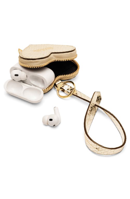 Frances Valentine Heart Snakeskin Embossed Metallic Leather Key Chain Wristlet In Gold