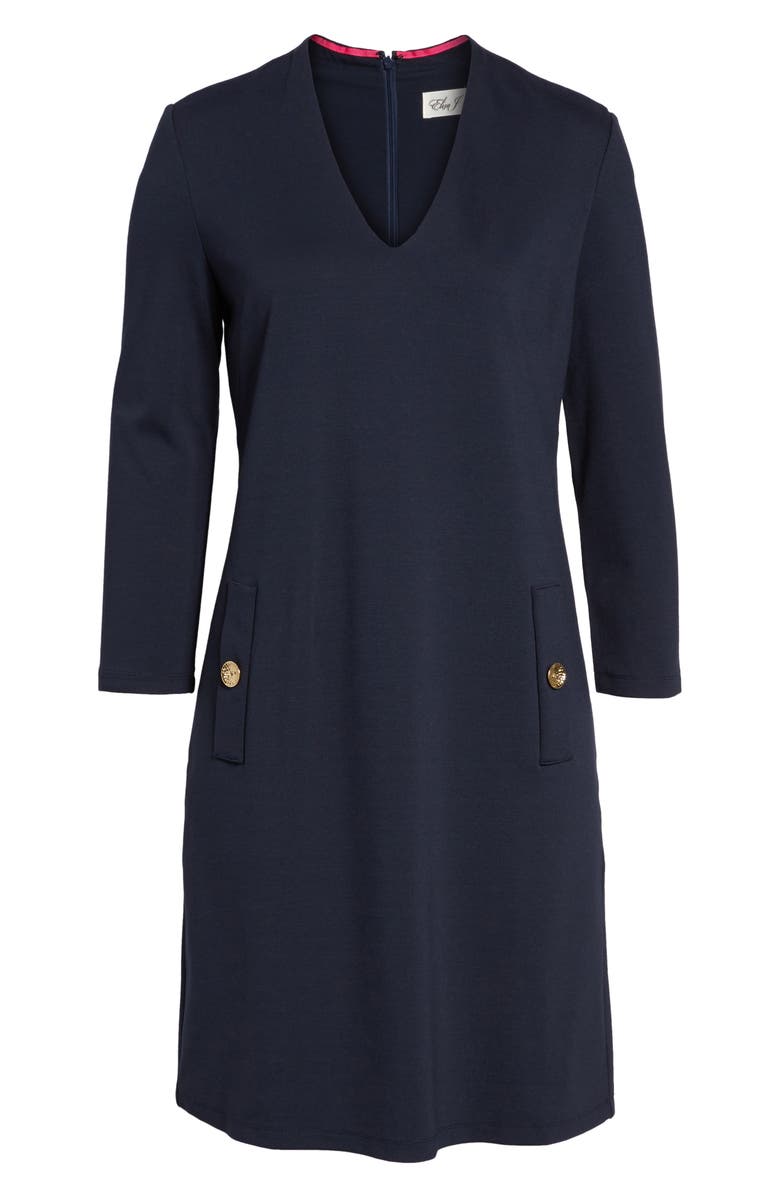 Eliza J Button Pockets Ponte A-Line Dress, Main, color,
