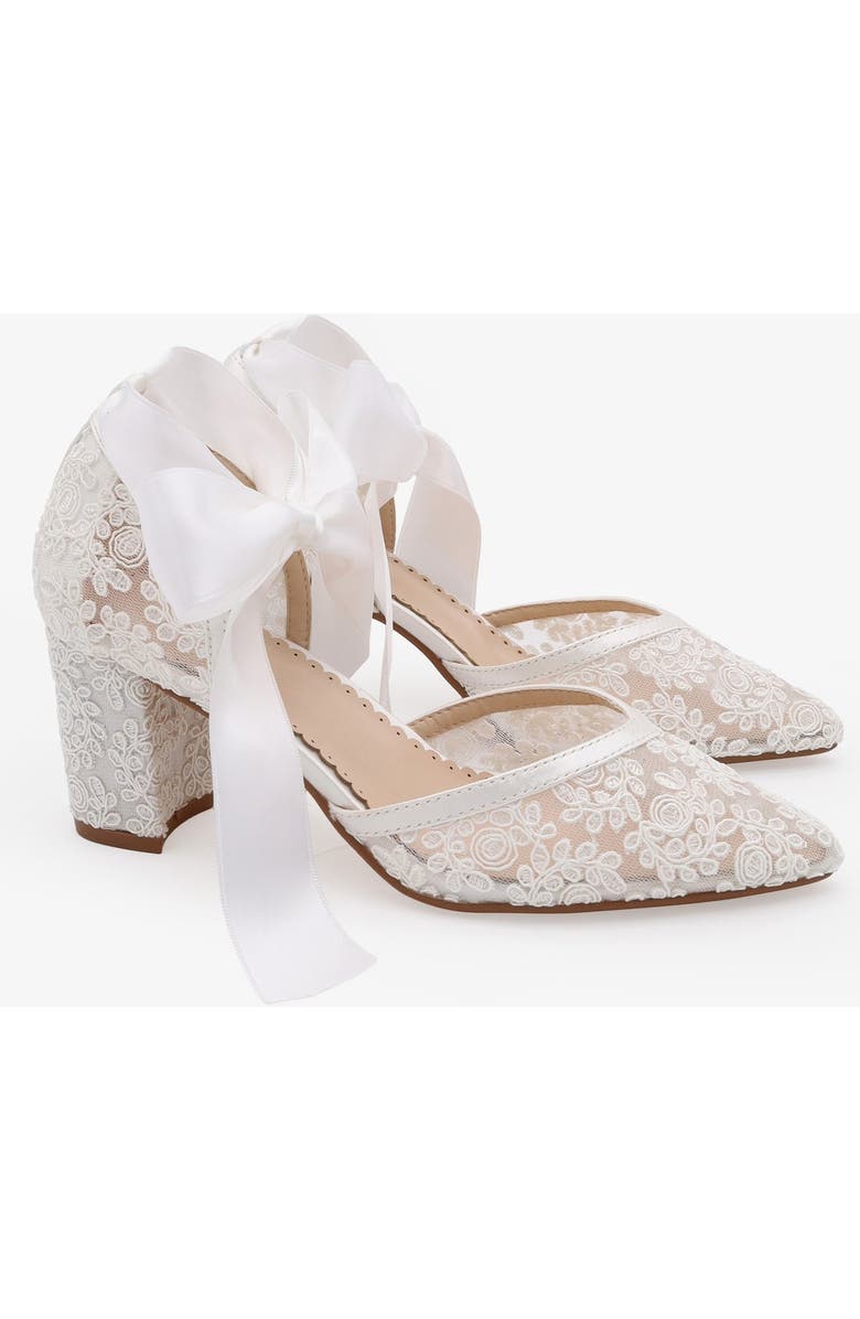 Kailee P Abby Lace Block Heel with Satin Ankle Tie, Main, color, White