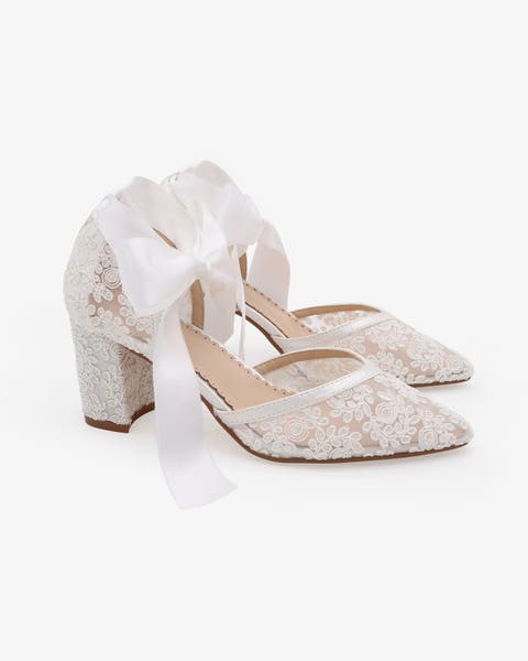 Abby Lace Block Heel with Satin Ankle Tie