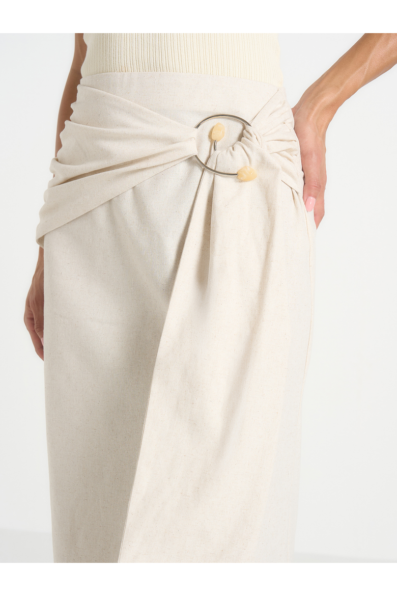 Holly Linen Asymmetric Wrap Tie Maxi Skirt, Alternate, color, Natural