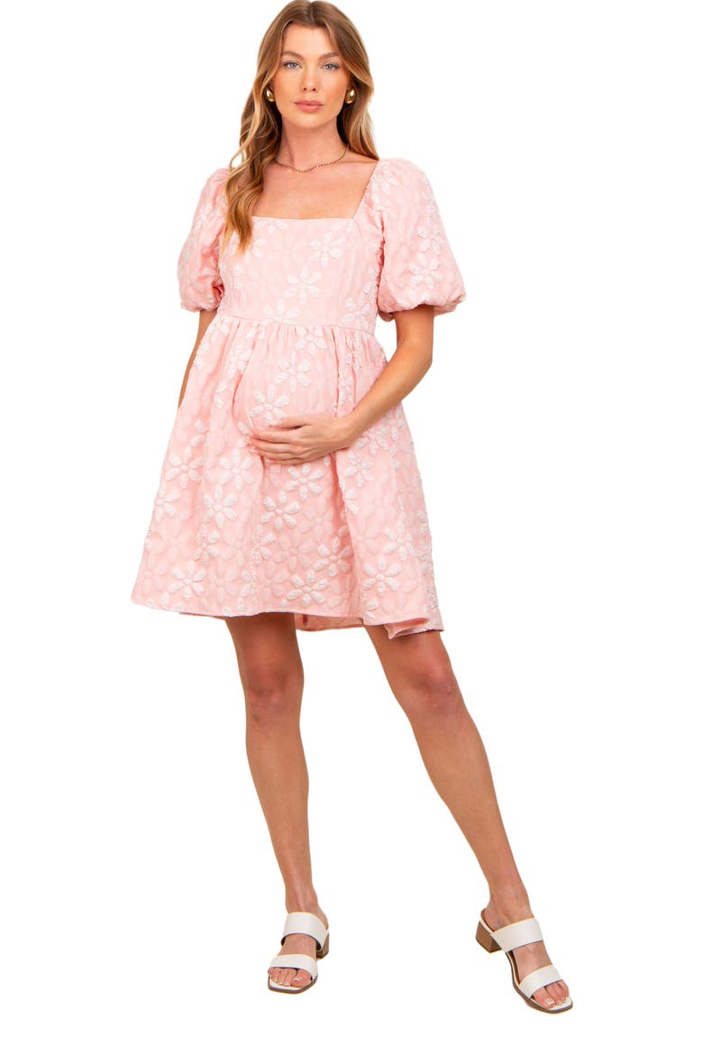 Floral Embossed Puff Sleeve Dress, Main, color, Light Pink