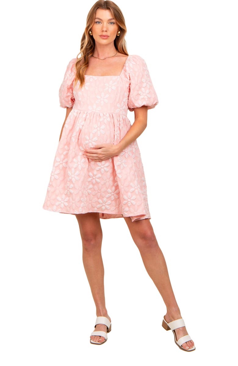 PinkBlush Floral Embossed Puff Sleeve Dress, Main, color, Light Pink