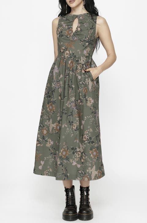 Poison Eden Print Cut Out Midi Dress