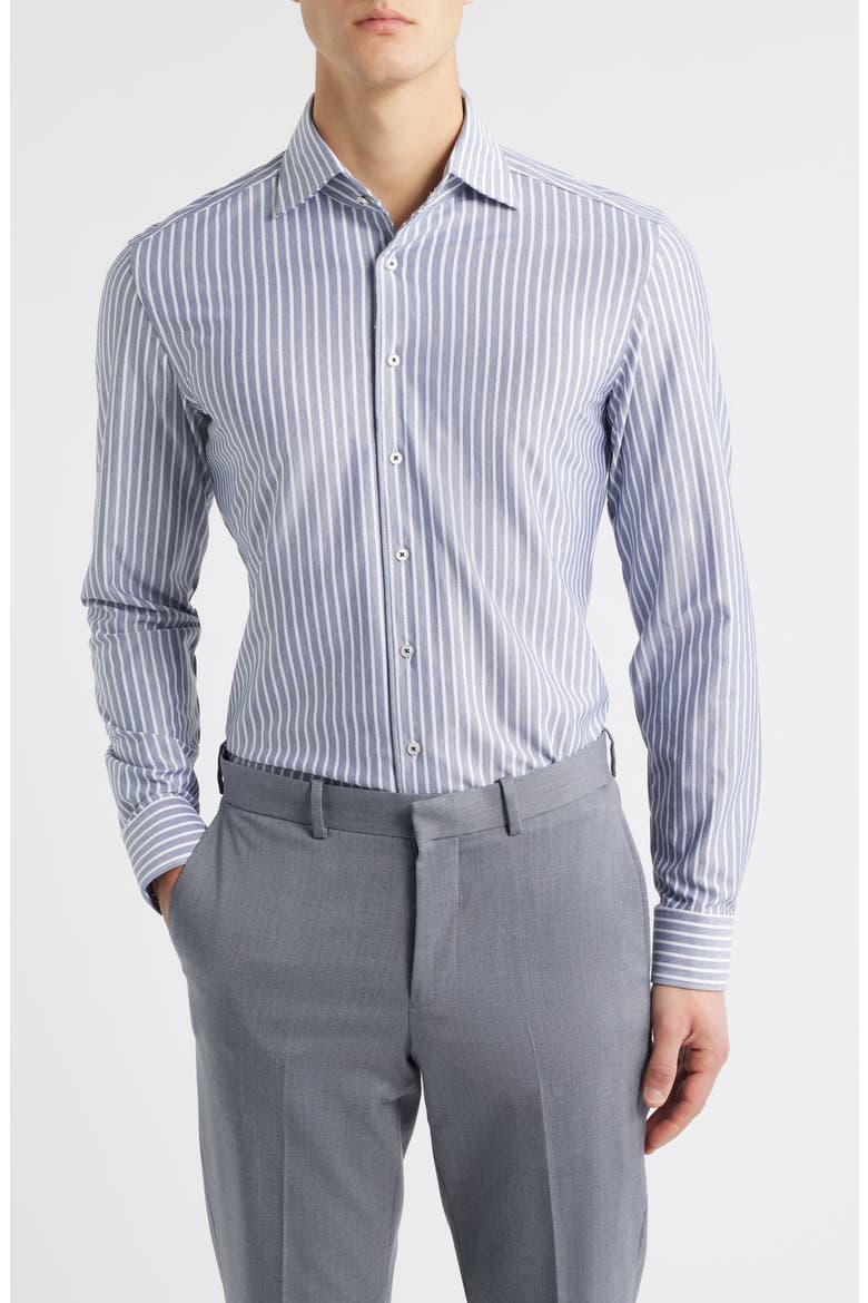 Slim Fit Stripe Non-Iron Dress Shirt, Main, color, GREY BLUE