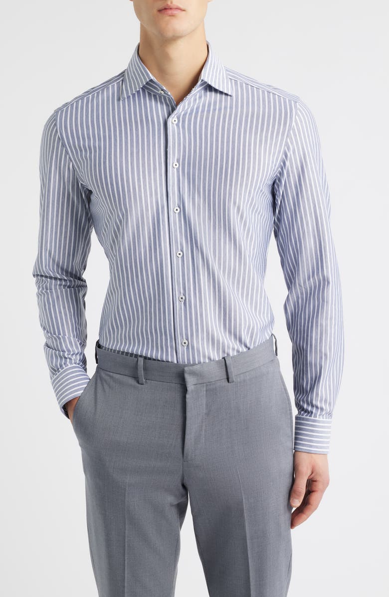 1863 by Eterna Slim Fit Stripe Non-Iron Dress Shirt, Main, color, Grey Blue