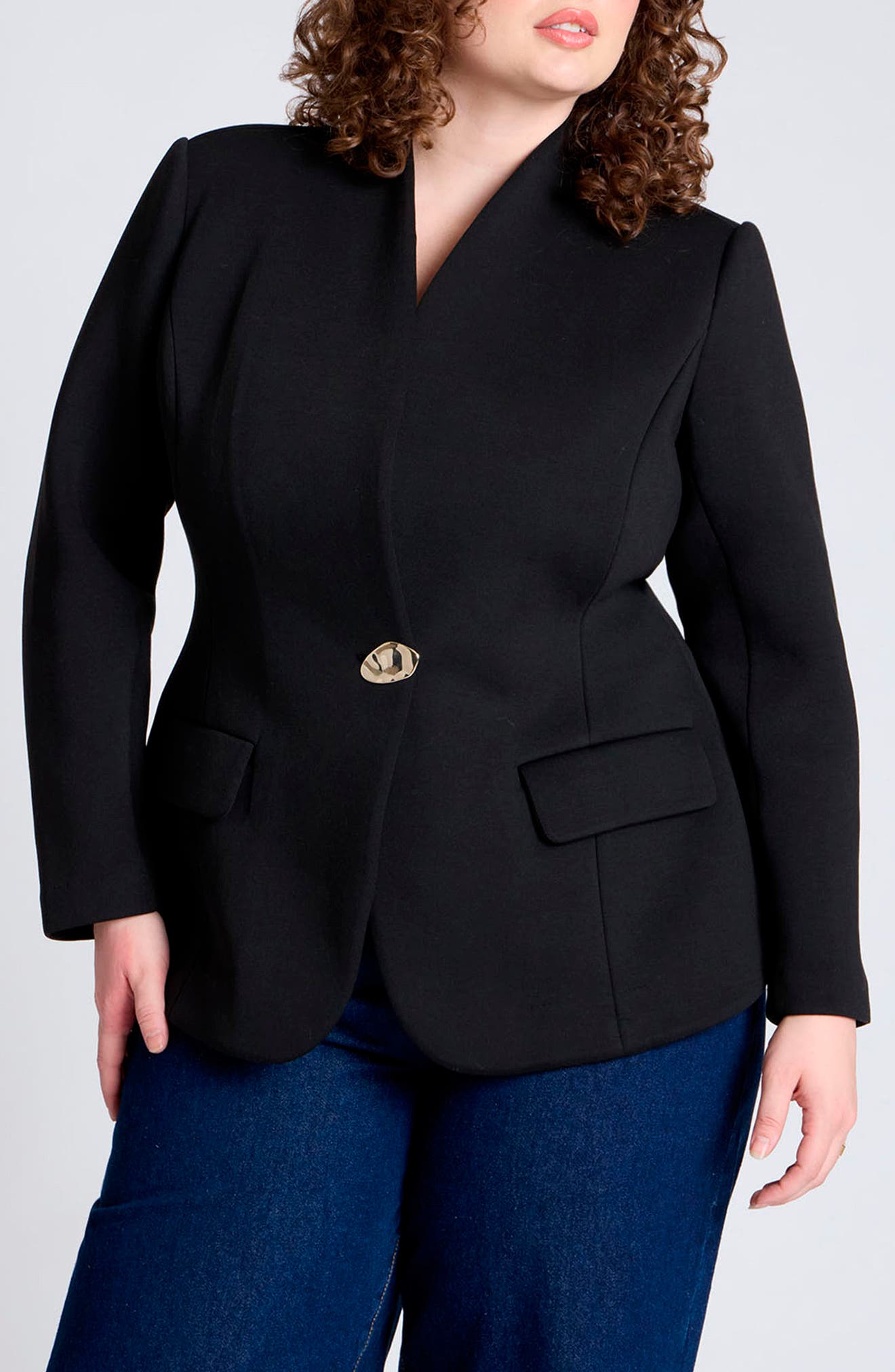 Button Detail Hourglass Bonded Scuba Knit Blazer