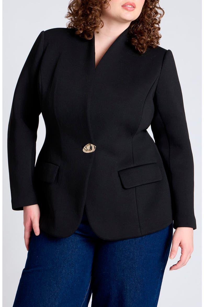 Button Detail Hourglass Bonded Scuba Knit Blazer, Main, color, BLACK