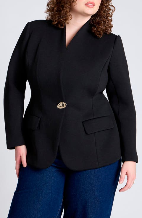 Button Detail Hourglass Bonded Scuba Knit Blazer