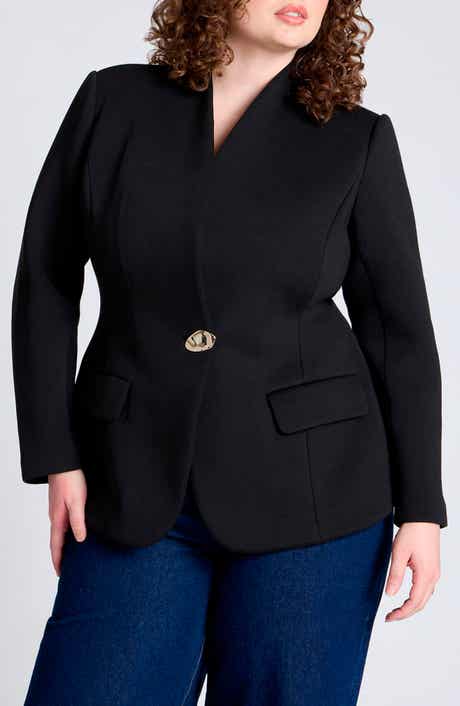 Button Detail Hourglass Bonded Scuba Knit Blazer